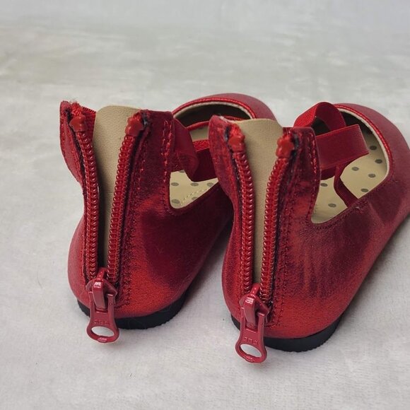 Cat & Jack Trinity Slip On Flats Girls Sz 6 Red Glitter Elastic Straps Zip Back - Picture 7 of 11